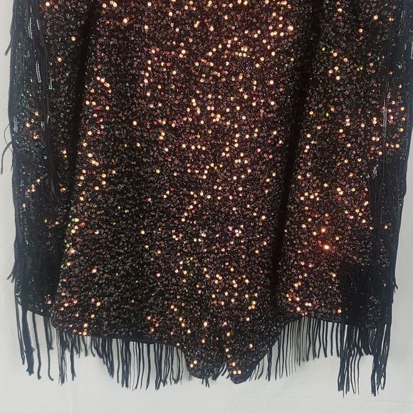 Double Crazy 3XL Copper & Green Sequin Black Tassel Bodysuit - Picture 6 of 10